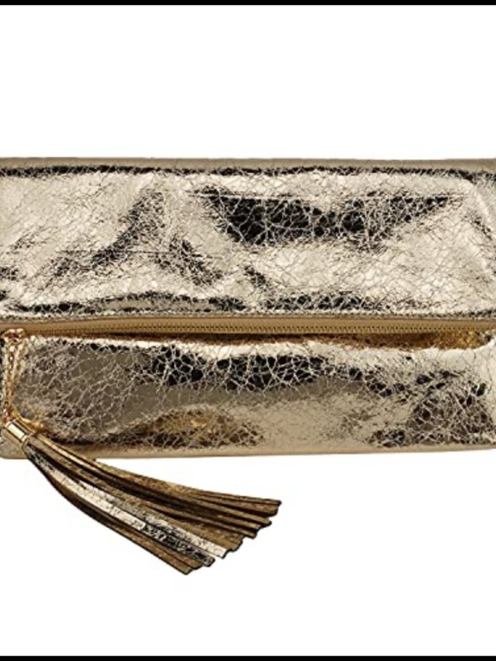 Metallic Synthetic Leather Foldover Clutch with Detachable Chain Strap